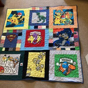 Handmade Kids Small Square T-Shirt Quilt Throw Bedding